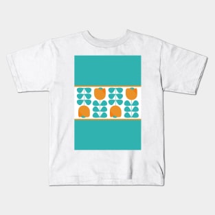 Teal and Orange Retro Scandi Floral Kids T-Shirt